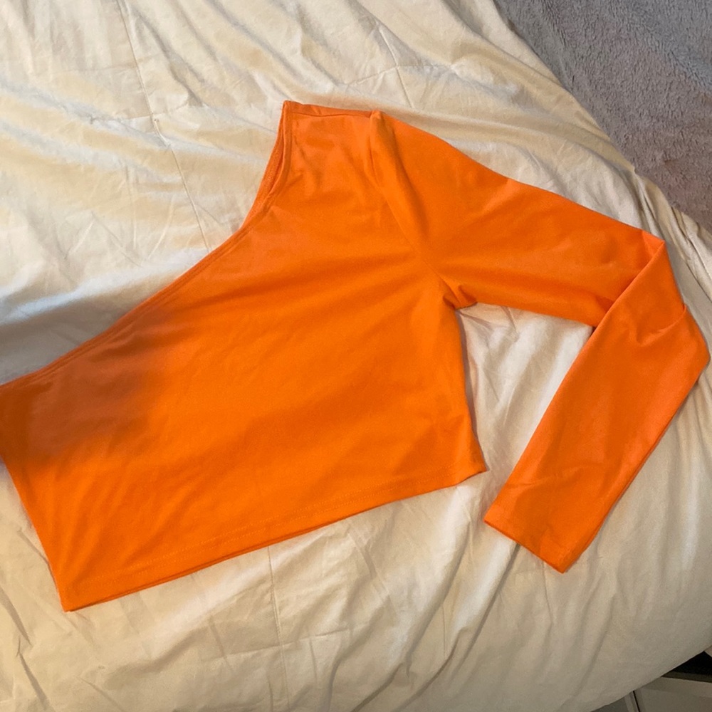 SHEIN orange one sleeve crop top